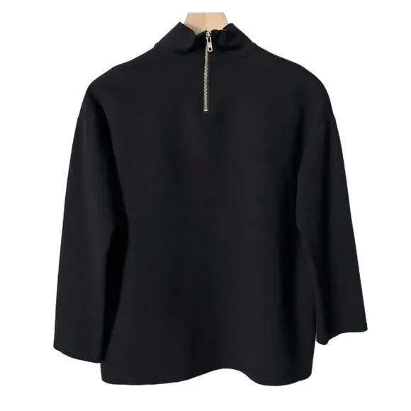 Emerson Fry Edie Top Black Ponte High Neckline Boxy Size Small - Picture 3 of 4